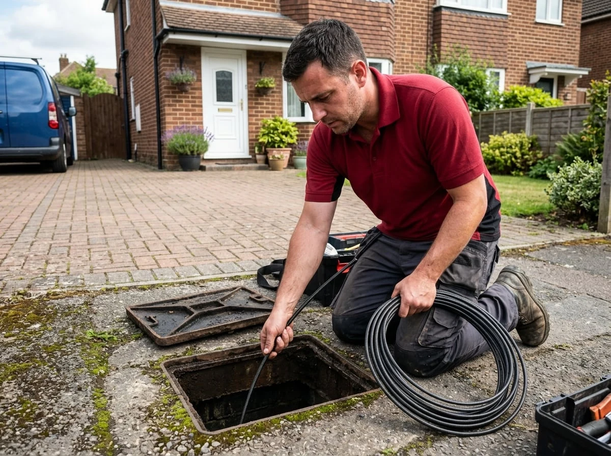 Loughton Plumbers drainage engineer clearing a blocked drain in Loughton
